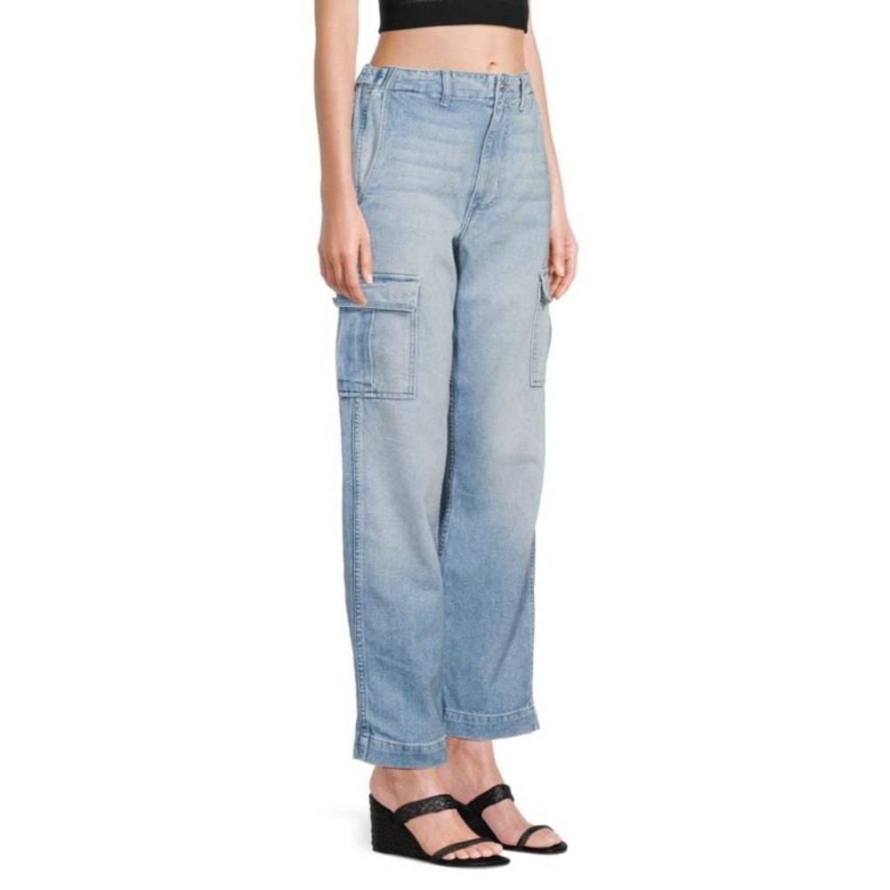 NWT EB Denim High Rise Cargo Jean in Vintage Light Wash Blue Faded Straight Leg